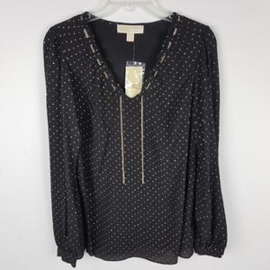 Michael Kors Black and Gold Glitter Blouse Small NWT